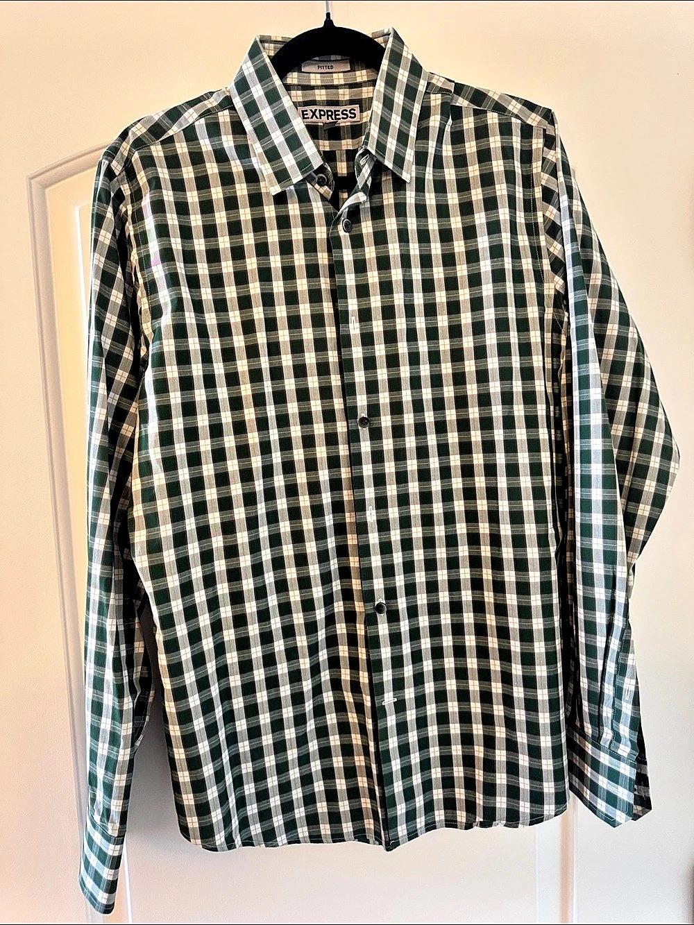 Express Men's Gingham Button Down in Green & White Like New | Men’s Medium